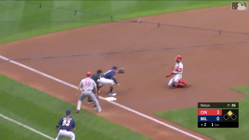 Illustration for article titled Reds' Jesse Winker Goes Ass Over Teakettle To Turn A Double Into A Triple